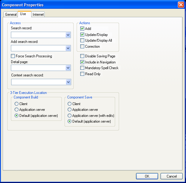 Component Properties dialog box: Use tab