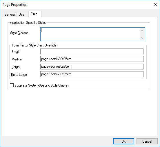 Page Properties dialog box: Fluid tab