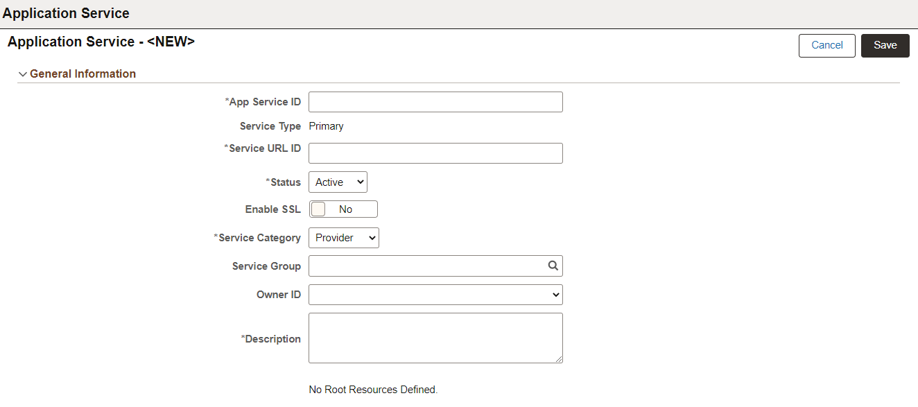 Application Service - General Information page