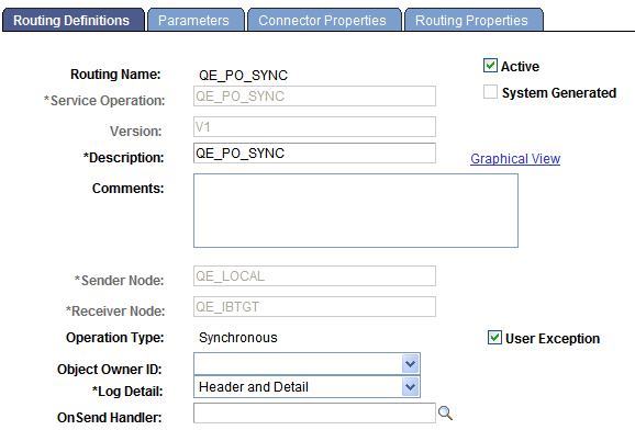 Routings - Routing Definitions page