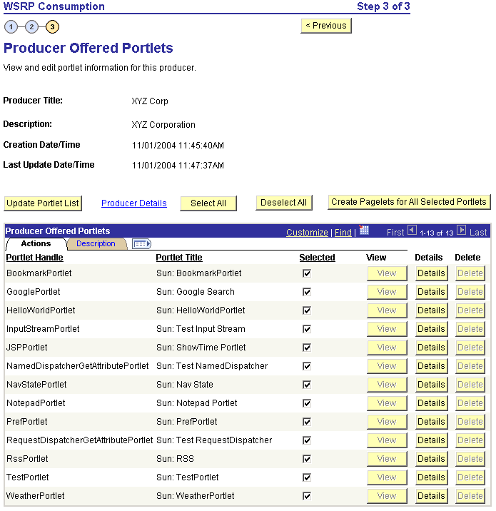 Producer Offered Portlets page