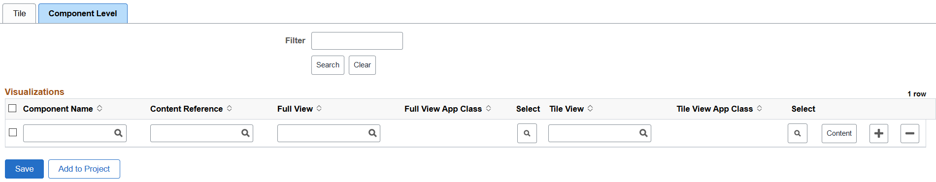 Configure Insights Dashboards page - Component Level tab