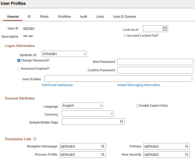 User Profiles - General page
