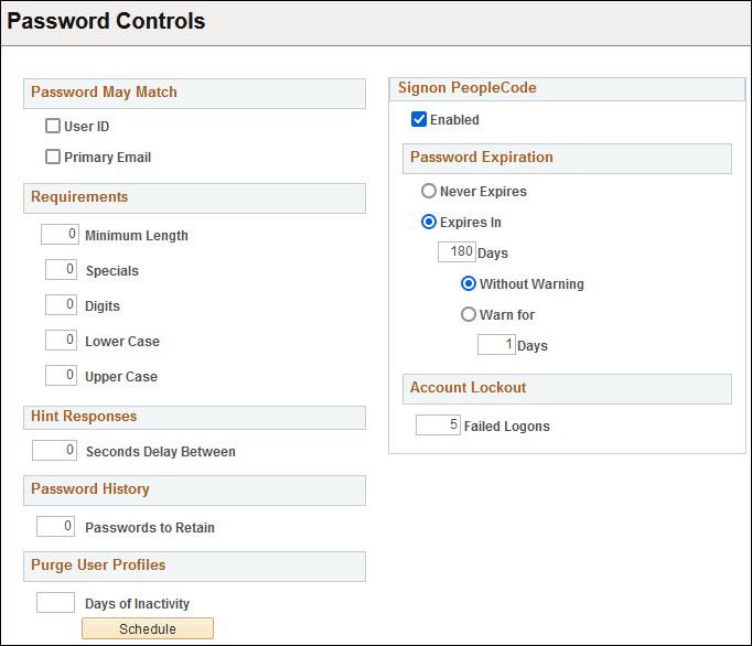 Password Controls page