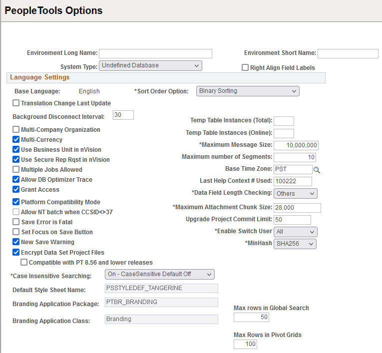 PeopleTools Options page