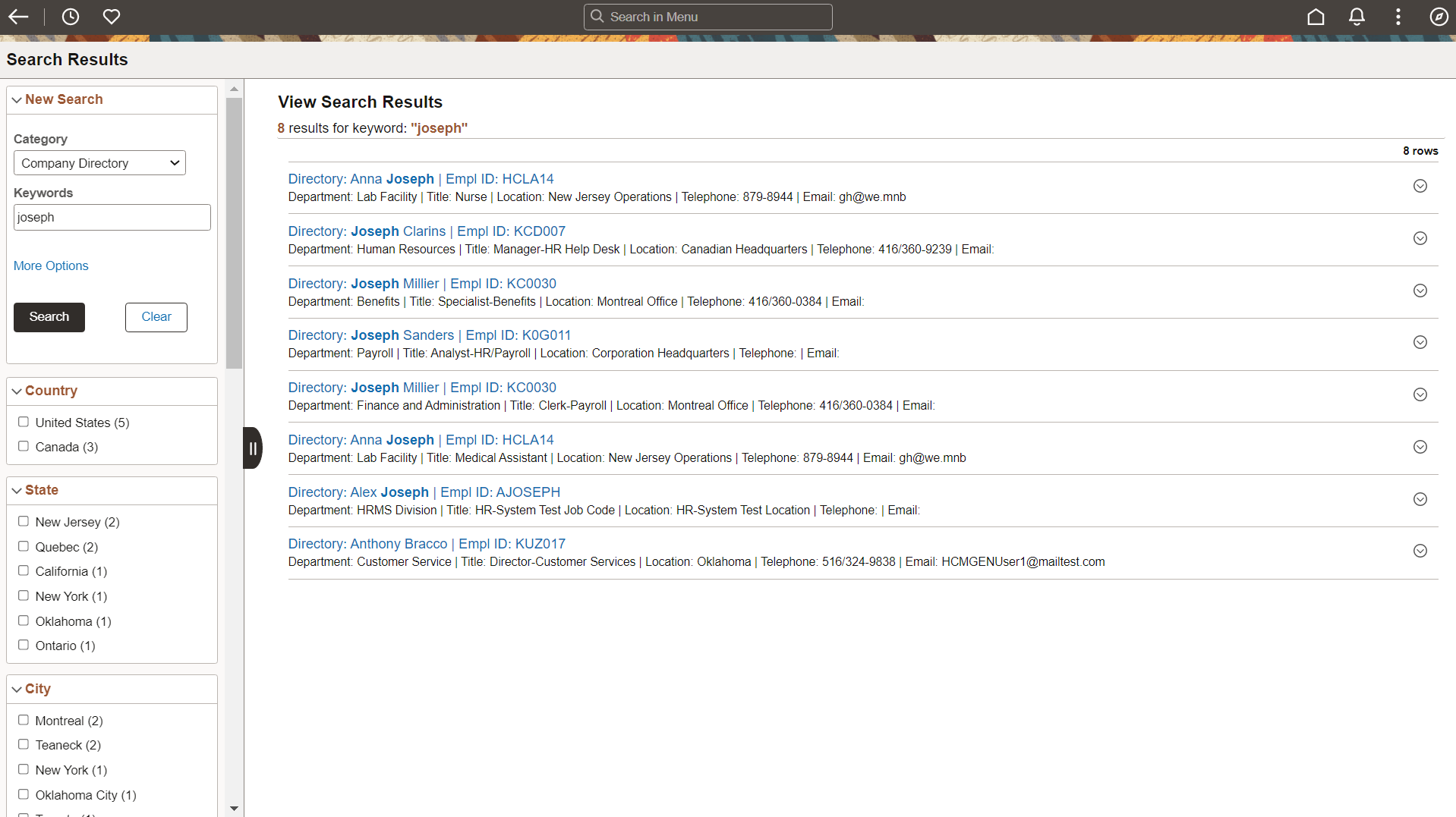 Search Results page