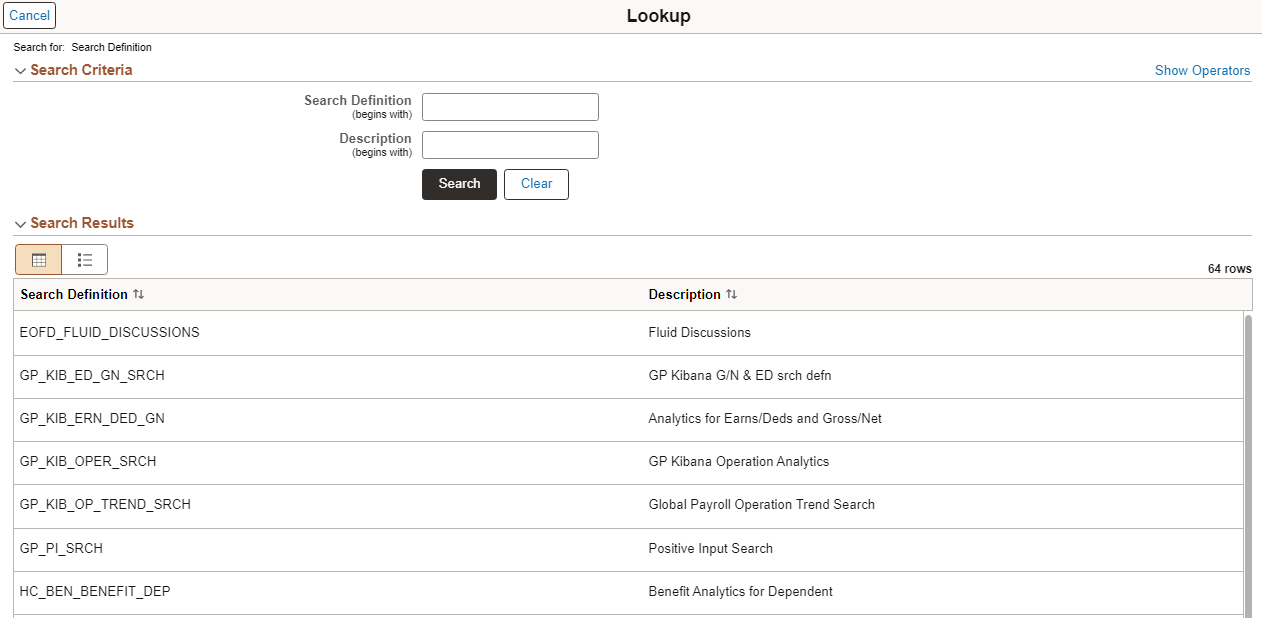 Example of Fluid Lookup page