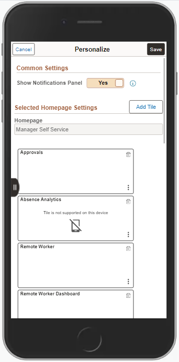 Personalize Homepage Small Form Factor