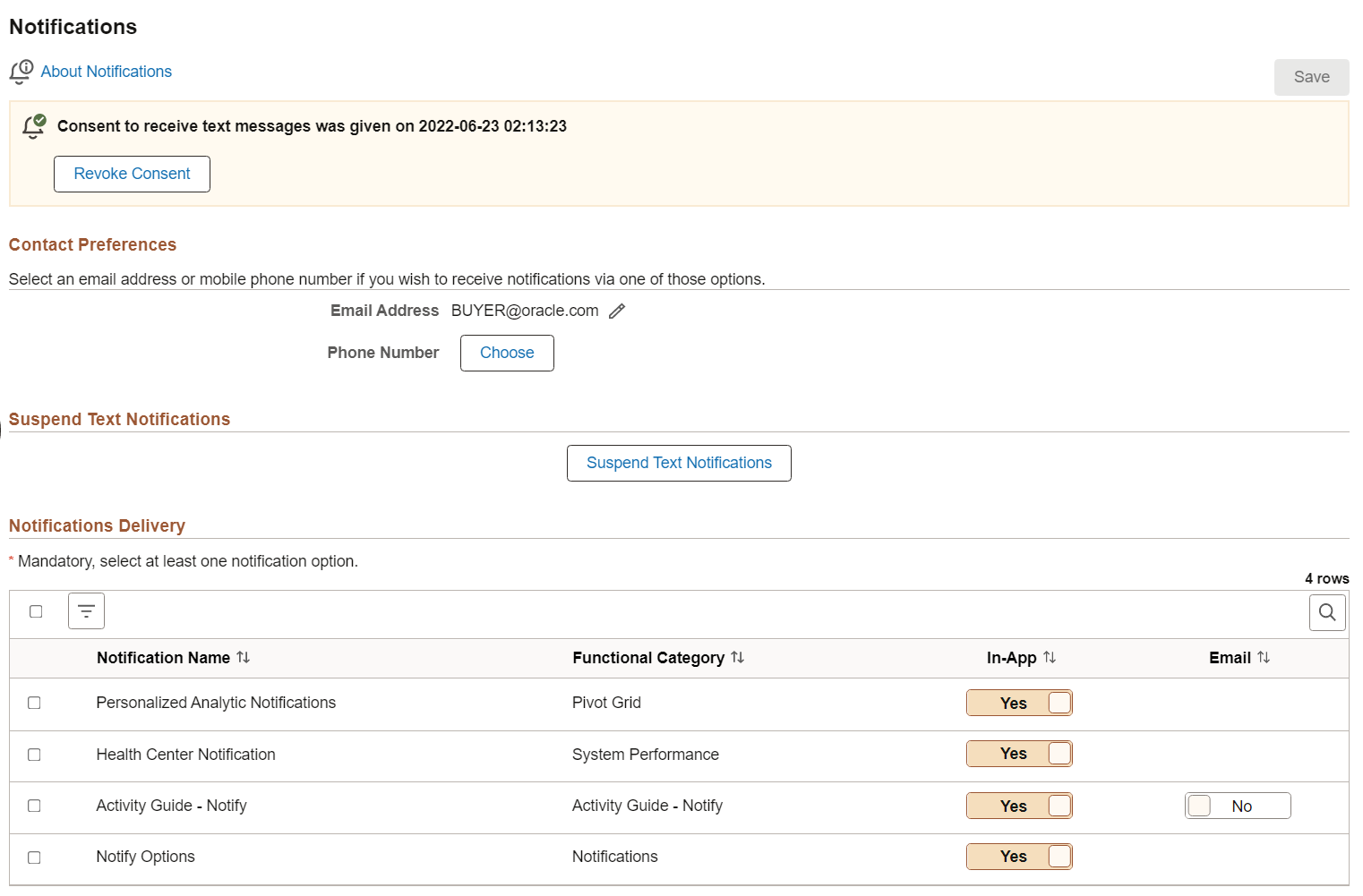 Notifications page: After personalization