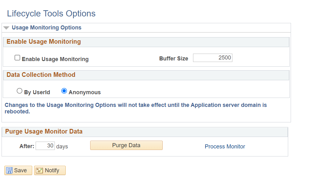 Usage Monitoring page