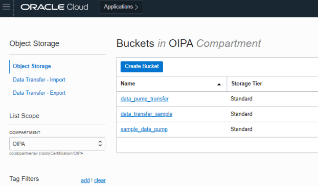 oracle Cloud App Buckets