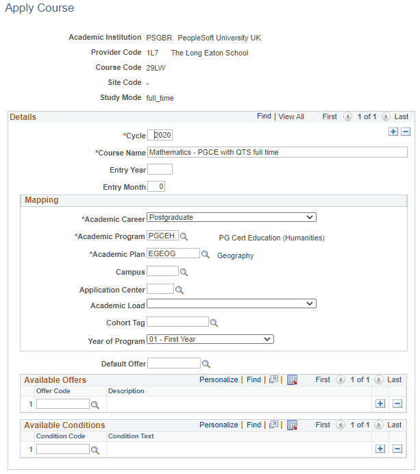 Apply Course page