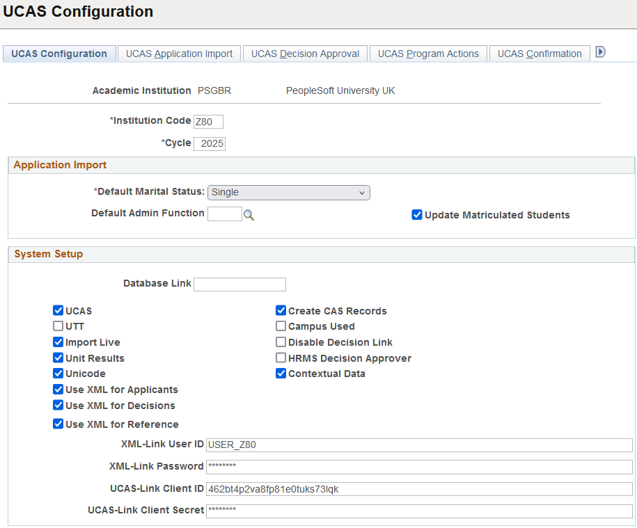 UCAS (Universities and Colleges Admissions Service) Configuration page 1 of 2