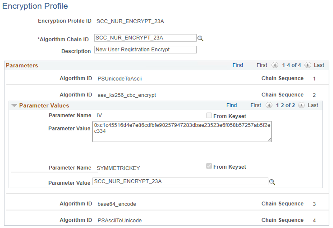 Encryption Profile page for SCC_NUR_ENCRYPT_23A