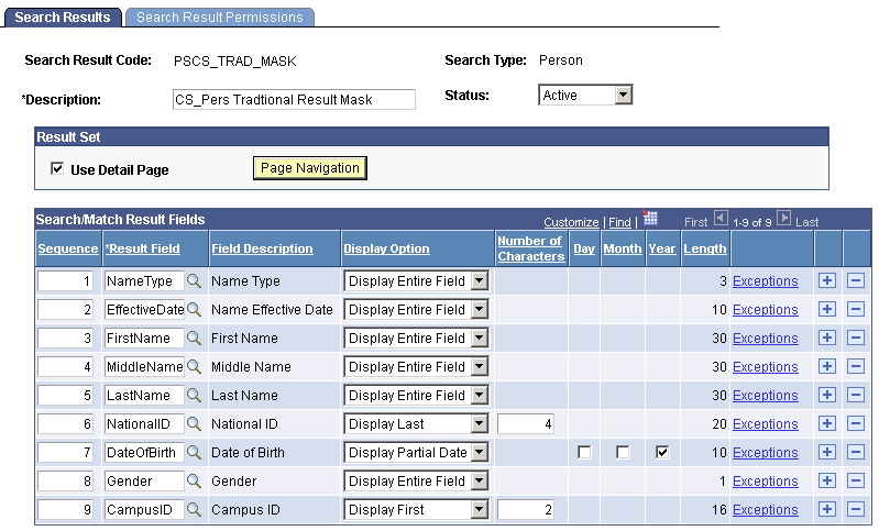 Search Results page