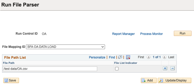 Example of running File Parser to load Outside Application data into staging table