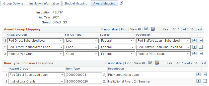 Award Mapping page