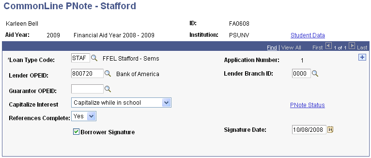 CommonLine PNote (Promissory Note) - Stafford page