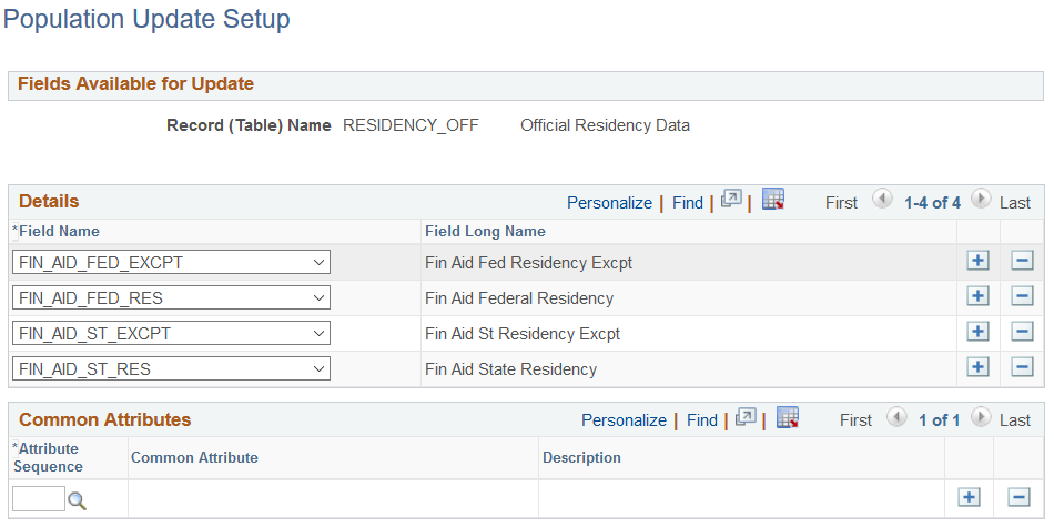 Population Update Setup page