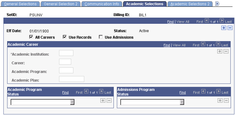 Academic Selections page