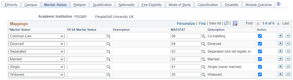 Marital Status page