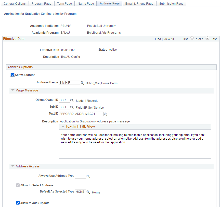 Address Page (Configuration by Program)