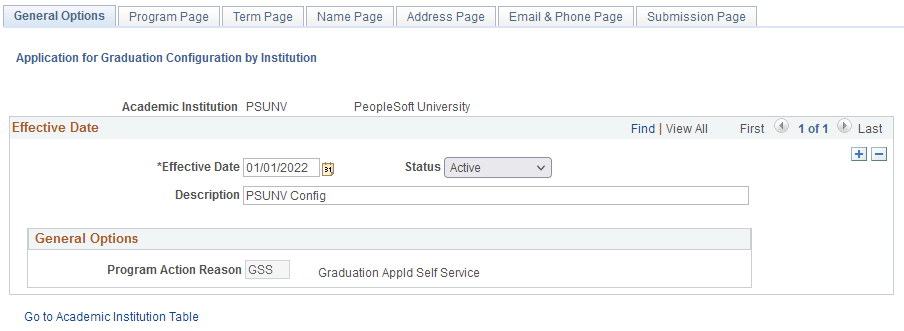 General Options page