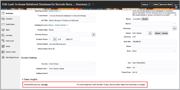 リードの営業インサイトの例