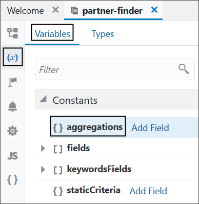 これは、パートナ・ファインダ検索結果のフィルタ・リージョンにカスタム・フィールドを追加するために選択する値のスクリーンショットです。