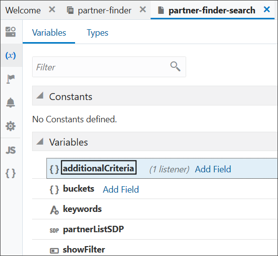 これは、additionalCriteria変数を更新するために選択する値のスクリーンショットです。