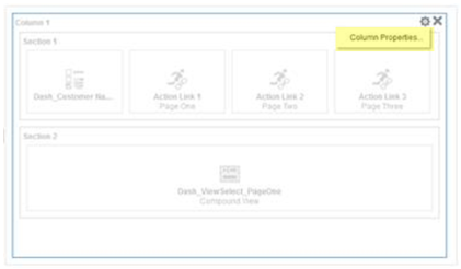 ダッシュボード・コンテナの列プロパティ。