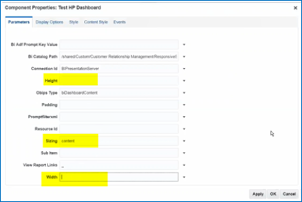ダッシュボード複合プロパティ・ダイアログ