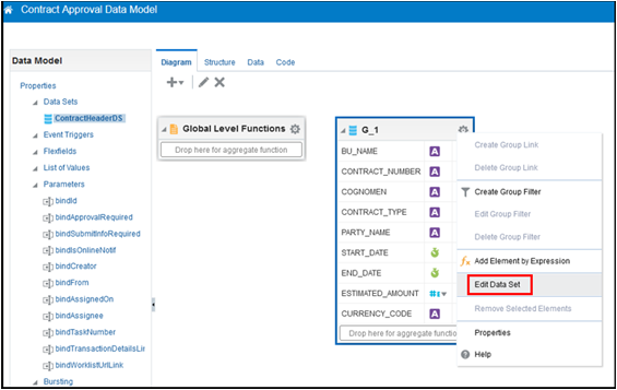「データ・セットの編集」メニュー項目が強調表示されたスクリーンショット