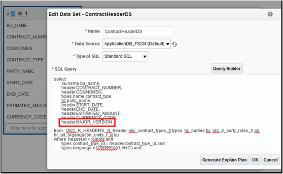 スクリーンショットは、データ・モデルに追加されたメジャー・バージョン属性を示しています