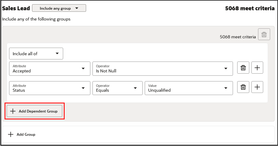 ルーチンについて「いずれかのグループを含む」のルールおよびグループを示すスクリーンショットの例