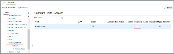 「適応型検索の構成」ページの 「拡張」タブのスクリーン・キャプチャ。 強調表示されたフィールドについては、 テキストで説明しています。