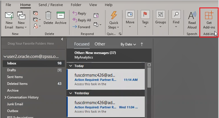 「アドインを入手」をクリックします