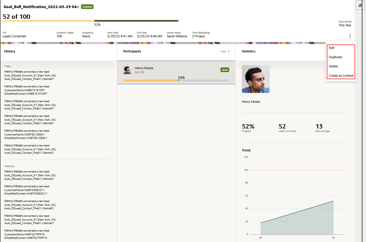 目標に対する処理を表示および実行できる目標カード詳細のスクリーンショット