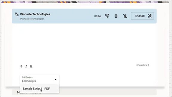 「コール・スクリプト」ドロップダウン・リストのスクリーンショット。