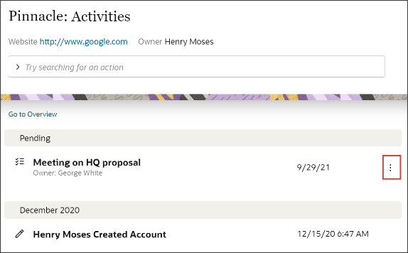 タスクの「処理」メニュー。