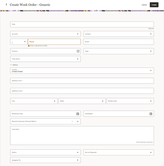 「作業オーダーの作成」ページ。