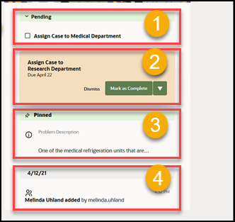 「アクティビティ」ページ・セクションのスクリーンショット。