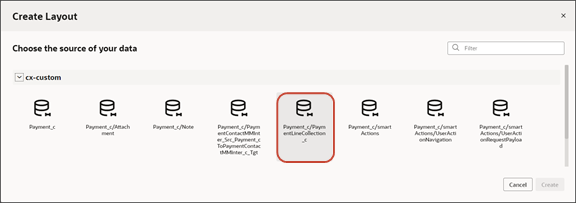 このスクリーンショットは、レイアウトのRESTリソースを選択する方法を示しています。