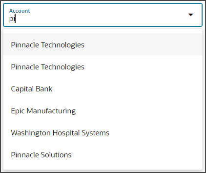 このスクリーンショットは、基本的な値リスト・フィールドとその検索機能を示しています。