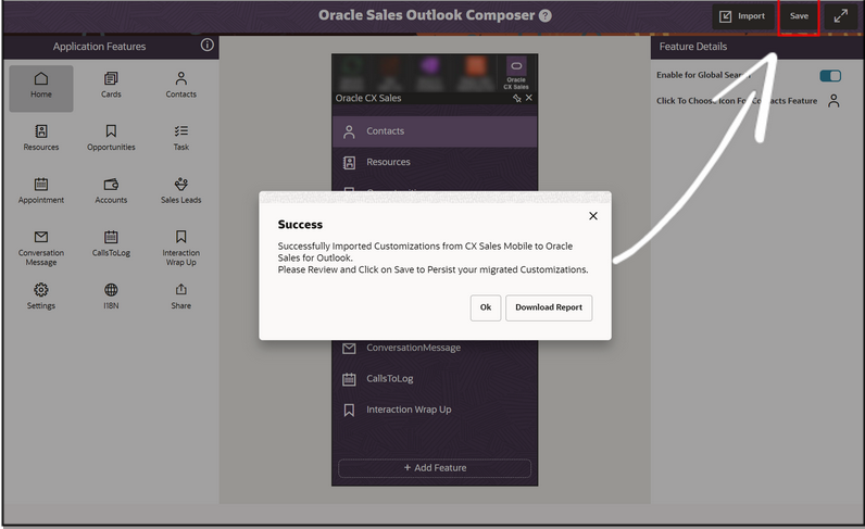 移行したカスタマイズが正常にインポートされた後のダウンロード・レポートのスクリーンショット