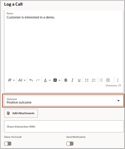 「結果」フィールドが強調表示されたコール・ログ。