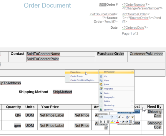 RTFテンプレートのOracle Analytics Publisher関連プロパティ