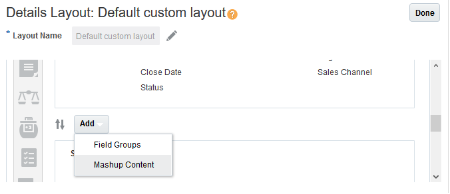 このスクリーンショットは、アプリケーション・ページのサマリー・タブにマッシュアップを埋め込む方法を示しています。