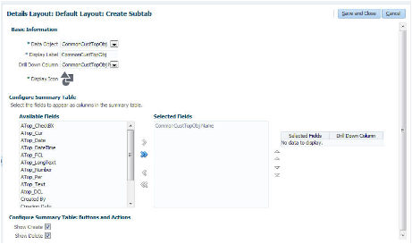 これは「サブタブの作成」ページのスクリーン・ショットで、関連オブジェクトの新規サブタブを構成