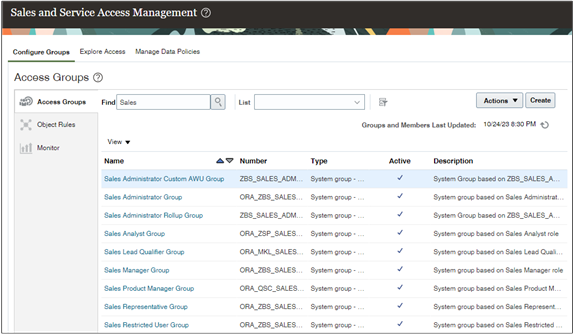 「アクセス・グループ」sページの「アクセス・グループ」タブ。